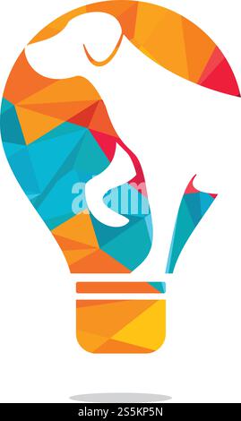 Design del logo della posizione dei pin degli animali domestici. Simbolo cane da compagnia con il design dell'icona del marcatore di posizione. Illustrazione Vettoriale