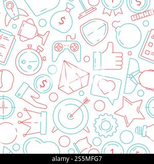 Schema di gioco. Simboli di business per la gamification i righelli per la motivazione sfidano lo sfondo vettoriale senza interruzioni. Illustrazione di un business, un risultato e un premio senza soluzione di continuità per la gamification dei modelli. Schema di gioco. Simboli di business per la gamification i righelli per la motivazione sfidano lo sfondo vettoriale senza interruzioni Illustrazione Vettoriale