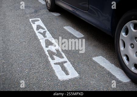 Segnaletica stradale "PAYANT" scritta in francese che indica un parcheggio a pagamento in una strada di Parigi, Francia. Concetto di parcheggio prezzi in Francia Foto Stock
