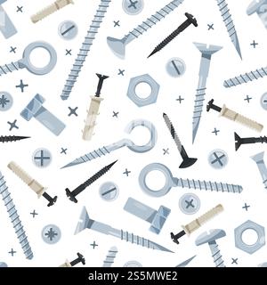 Schema delle viti. Utensili per morsa per chiodi per viti di fissaggio per costruzioni strumenti per costruttori di design tessile con fondo senza cuciture vettoriale. Illustrazione della vite e dell'attrezzo di fissaggio, del bullone e dell'attrezzatura. Schema delle viti. Utensili per morsa per chiodi per viti di fissaggio per costruzioni strumenti per costruttori di design tessile con fondo senza cuciture vettoriale Illustrazione Vettoriale