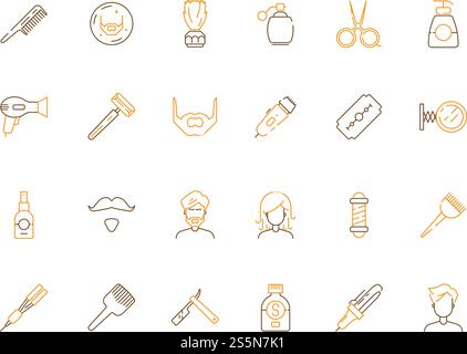 Icona del salone di bellezza. Accessori per barbiere e barbiere, forbici, pettine e simboli colorati vettoriali di rasatura. Illustrazione per la rifinitura di barba e baffi. Icona del salone di bellezza. Accessori per barbiere e barbiere, forbici, pettine e simboli colorati vettoriali di rasatura Illustrazione Vettoriale