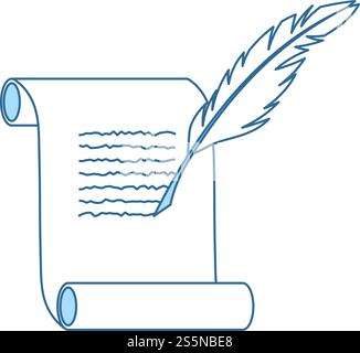 La piuma e la icona di scorrimento. Linea sottile con riempimento blu Design. Illustrazione Vettoriale. Illustrazione Vettoriale