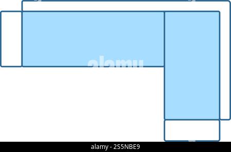Divano ad angolo e la relativa icona. Linea sottile con riempimento blu Design. Illustrazione Vettoriale. Illustrazione Vettoriale