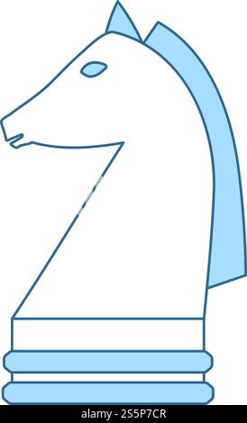 Scacchi Icona del cavallo. Linea sottile con riempimento blu Design. Illustrazione Vettoriale. Illustrazione Vettoriale