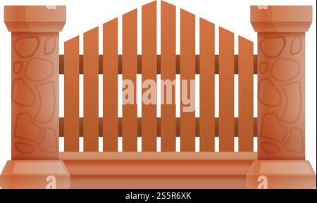 Icona della recinzione in legno di pietra. Cartoni animati di recinzione in legno di pietra icona vettoriale per la progettazione di Web isolata su sfondo bianco. Icona di recinzione in legno di pietra, stile cartone animato Illustrazione Vettoriale