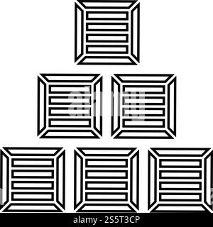 Casse di piramide finestre in legno Contenitori icona profilo colore nero illustrazione vettoriale stile piatto semplice immagine Illustrazione Vettoriale