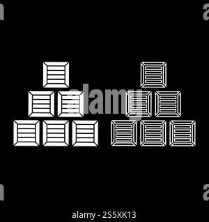 Casse di piramide finestre in legno Contenitori contorno icona impostare il colore bianco illustrazione vettoriale stile piatto semplice immagine Illustrazione Vettoriale