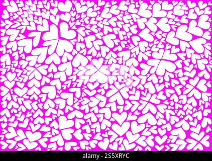 Cuori bianchi di diverse dimensioni e forme su sfondo rosa. Vicini l'uno all'altro. Formano degli schemi. In alcuni posti sembrano fiori. Amore. Romanticismo. San Valentino. Foto Stock