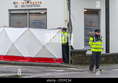 Clonakilty, West Cork, Irlanda. 14 gennaio 2025. Un uomo degli anni '60 e' morto in un incidente stradale a Clonakilty durante la notte. La collisione e' avvenuta intorno alle 12:15 di questa mattina alla rotatoria di Faxbridge sulla N71. La strada è attualmente chiusa e sono in atto deviazioni. Credito: AG News/Alamy Live News Foto Stock