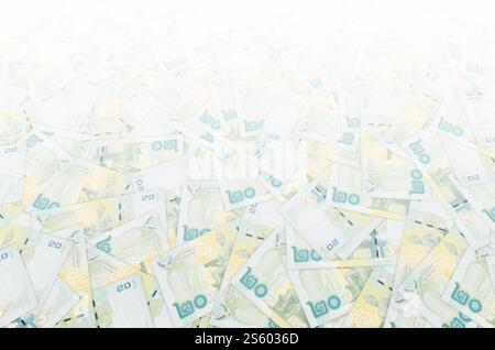 Monumento del re Ramkhamhaeng il grande su 20 baht Thailandia di bancomat da vicino. Monumento del re Ramkhamhaeng il grande su 20 Baht Thailandia soldi Foto Stock