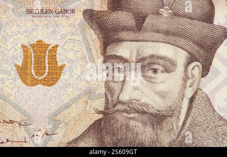 Prince Gabor Bethlen Ritratto dall'Ungheria 2000 Forints 2017 Banknote Close Up framment. Principe Gabor Bethlen ritratto dall'Ungheria 2000 Forints 2017 Foto Stock