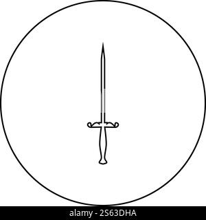 Coltello a stiletto icona Stiletto con contorno circolare, illustrazione vettoriale di colore nero, stile piatto immagine semplice. Coltello stiletto icona Stiletto in cerchio contorno rotondo illustrazione vettoriale di colore nero immagine piatta Illustrazione Vettoriale