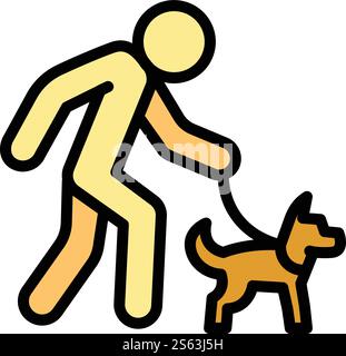 Icona di un cane anziano. Delineare l'icona vettoriale di un anziano uomo che cammina con il cane per il web design isolata su sfondo bianco. Icona di un cane da passeggio, stile Illustrazione Vettoriale