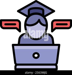 Icona del webinar ragazzo. Descrivere l'icona vettoriale del webinar per il web design isolata su sfondo bianco. Icona del webinar maschile, stile del contorno Illustrazione Vettoriale