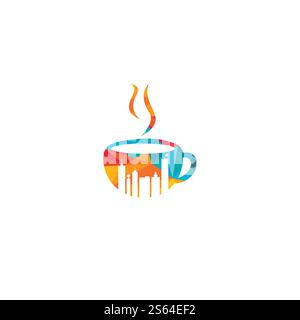 Disegno del logo vettoriale della città del caffè. Illustrazione Vettoriale