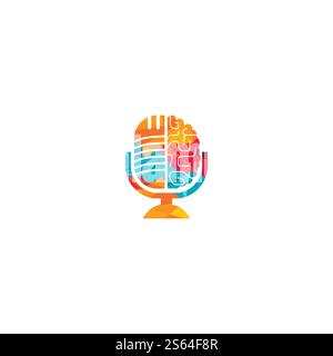 Design del logo del podcast cerebrale. Illustrazione vettoriale del modello di logo aziendale per l'intrattenimento broadcast. Illustrazione Vettoriale