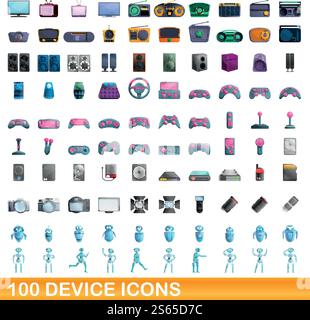 100 set di icone del dispositivo. Illustrazione a cartoni animati di 100 icone del dispositivo con set vettoriale isolato su sfondo bianco. set di 100 icone del dispositivo, stile cartone animato Illustrazione Vettoriale