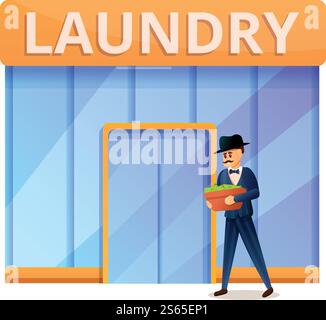 Icona uomo ricco nel bucato. Cartone animato di uomo ricco in icona vettoriale di lavanderia per il web design isolato su sfondo bianco. Un uomo ricco in stile cartoni animati Illustrazione Vettoriale