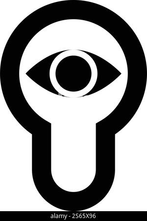 Serratura a vista con apertura a chiave, icona dello sportello, illustrazione vettoriale di colore nero immagine semplice in stile piatto. Icona della serratura con occhiello e serratura con apertura a chiave, illustrazione vettoriale di colore nero, immagine piatta Illustrazione Vettoriale