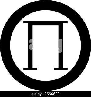 PI simbolo greco lettera maiuscola font icona in cerchio nero, colore rotondo, immagine vettoriale, stile piatto immagine semplice. PI simbolo greco lettera maiuscola carattere icona in cerchio, colore nero, illustrazione vettoriale, immagine in stile piatto Illustrazione Vettoriale