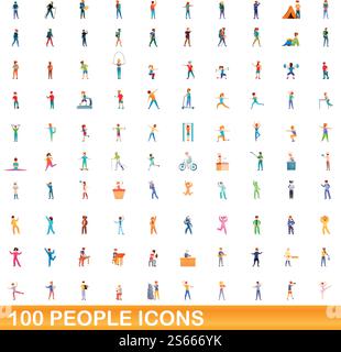 set di icone 100 persone. Illustrazione a cartoni animati di 100 persone icone vettoriali isolate su sfondo bianco. set di icone da 100 persone, stile cartone animato Illustrazione Vettoriale