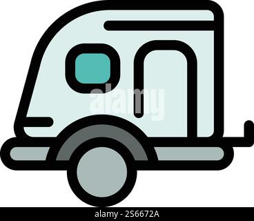 Icona roulotte. Delineare l'icona del vettore del rimorchio della roulotte per il design Web isolata su sfondo bianco. Icona roulotte, stile contorno Illustrazione Vettoriale