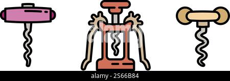 Set icone cavatappi. Contorno di icone vettoriali cavatappi per la progettazione Web isolate su sfondo bianco. Set di icone a cavatappi, stile del contorno Illustrazione Vettoriale