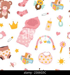 Motivo senza cuciture per neonati. Carina stampa infantile. Illustrazione Vettoriale