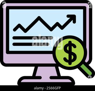 Icona del report spese online. Delineare l'icona vettoriale del report spese online per la progettazione Web isolata su sfondo bianco. Icona del report spese online, stile del contorno Illustrazione Vettoriale