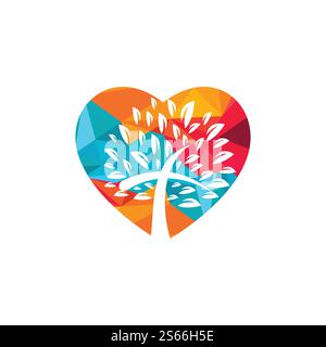 Astratto cuore e albero simbolo croce religiosa icona disegno vettoriale. Illustrazione Vettoriale