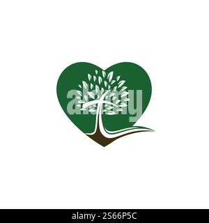 Astratto cuore e albero simbolo croce religiosa icona disegno vettoriale. Illustrazione Vettoriale