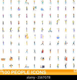 set di icone 100 persone. Illustrazione a cartoni animati di 100 persone icone vettoriali isolate su sfondo bianco. set di icone da 100 persone, stile cartone animato Illustrazione Vettoriale