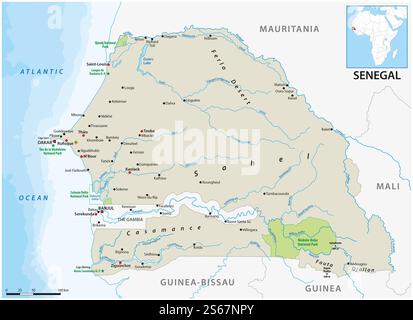 Mappa dello stato dell'Africa occidentale del Senegal Foto Stock