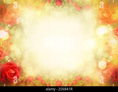 Cornice di rose rosse. Rosa rossa sullo sfondo romantico. Sfondo astratto fatto di rose. Foto Stock