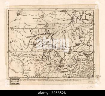 Una mappa dei cinque grandi Laghi con parte della Pensilvania, New York, Canada e Hudsons Bay Territories & c.. 1755 Foto Stock