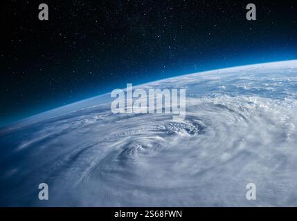 Terra. Uragano visto dallo spazio sopra il pianeta Terra. Tempesta, uragano, tifone, cataclisma concettuale. Elementi di questa immagine forniti dalla NASA. Foto Stock
