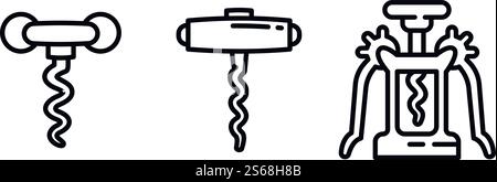 Set icone cavatappi. Contorno di icone vettoriali cavatappi per la progettazione Web isolate su sfondo bianco. Set di icone a cavatappi, stile del contorno Illustrazione Vettoriale