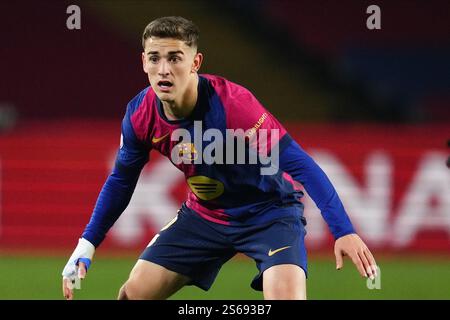 Barcellona, Spagna. 16 gennaio 2025. Pablo Martin Gavira Gavi del FC Barcelona durante la partita di Copa del Rey, turno 16, tra FC Barcelona e Real Betis giocata al Lluis Companys Stadium il 15 gennaio 2025 a Barcellona, Spagna. (Foto di Bagu Blanco/PRESSINPHOTO) credito: PRESSINPHOTO SPORTS AGENCY/Alamy Live News Foto Stock