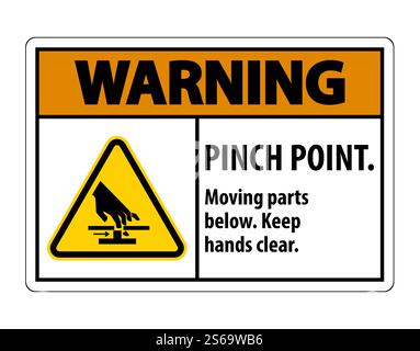 Avvertenza punto di pizzicamento, parti in movimento sotto, tenere le mani libere simbolo isolare su sfondo bianco,illustrazione vettoriale EPS.10 Illustrazione Vettoriale