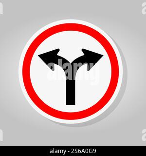 Cartello del traffico Fork in Road isolato su sfondo bianco, illustrazione del vettore Illustrazione Vettoriale