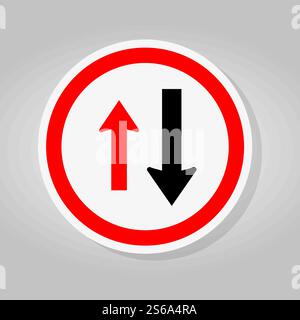 Segnale di traffico a due vie, le auto in avvicinamento hanno diritto di modo Sign isolare su sfondo bianco, illustrazione vettoriale Illustrazione Vettoriale