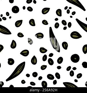 Semi e grani di grano saraceno modello senza cuciture cereali girasole vettoriale ingrediente alimentare coltura di campo prodotto biologico struttura senza fine nutrizione sana vegetariana o vegan elemento menu stampa carta da parati. Grani senza cuciture cereali semi di girasole e grano saraceno Illustrazione Vettoriale