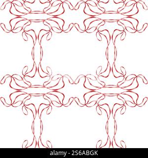 Motivo senza cuciture di archi rossi con nastri in via di sviluppo. Illustrazione acquerello isolata dallo sfondo. Ornamento disegnato a mano come aggiunta al Foto Stock