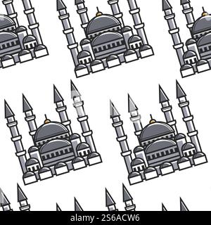 Moschea Sultan Ahmed Turchia simbolo dell'architettura nazionale, edificio vettoriale con struttura continua con la regione delle torri e il luogo sacro attrazione turca struttura infinita, viaggi turistici e turismo. Simbolo della Turchia architettura nazionale moschea senza cuciture Illustrazione Vettoriale