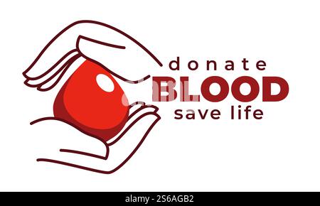 Aiuto medico donare sangue isolato icona carità e vettore di donazione salvare la vita campagna mano o palma e rilasciare trasfusione di emergenza, persone ferite assistenza sanitaria aiutano il livello di emoglobina emblema o logo. Donare sangue e salvare la vita Icon trasfusione isolata Illustrazione Vettoriale