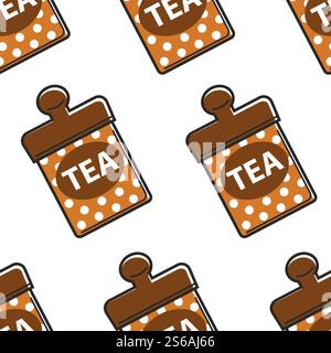 Singapore Food Tea in contenitore metallico struttura vettoriale a base di erbe, bibite biologiche, viaggi e turismo contenitore a trama infinita con cucina e cultura ornamentali a pois. Tè in contenitore metallico Singapore modello senza cuciture Illustrazione Vettoriale