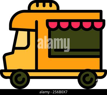 Icona del vecchio food truck. Delineare l'icona vettoriale del vecchio carrello alimentare per il web design isolata su sfondo bianco. Icona del vecchio food truck, stile di contorno Illustrazione Vettoriale
