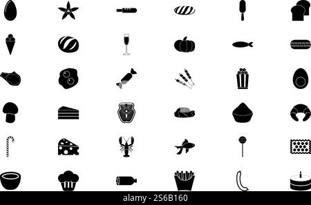 Gastronomia alimentare, prodotti alimentari di colore nero, illustrazione vettoriale in stile solido. Gastronomia gastronomica gastronomia gastronomia, colore nero, immagine in stile solido Illustrazione Vettoriale