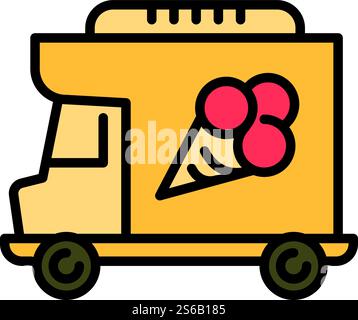 Icona del camion del gelato. Delineare l'icona vettoriale di un autocarro per gelati per il web design isolato su sfondo bianco. Icona del camion del gelato, stile del contorno Illustrazione Vettoriale