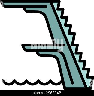 Icona della torre del salto in piscina. Evidenzia l'icona vettoriale pool jump tower per il web design isolato su sfondo bianco. Icona della torre di salto in piscina, stile del contorno Illustrazione Vettoriale